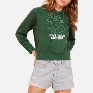 Reformation Jeans Green Coronado “Love Your Mother” Cropped Hooded Sweatshirt